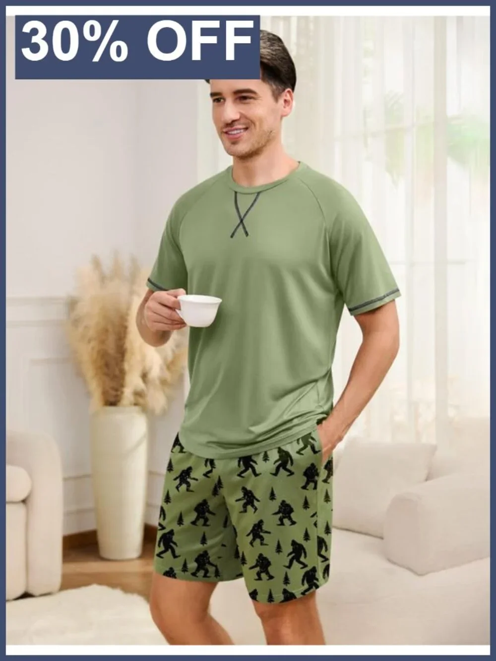 Mens Cotton Pajama Set 2 Piece Summer Sleepwear Short Sleeve Lounge Pjs with